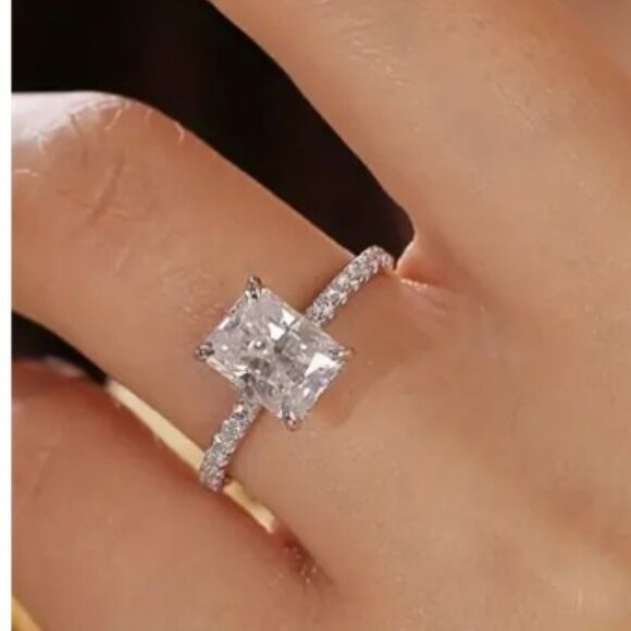 3 Carat Emerald Cut Lab Created Cubic Zirconia 14k Gold Plated Setting Ring - Picture 2 of 6